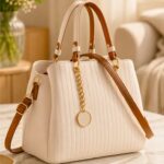 [The Luna Two-Tone Satchel] | Ribbed Cream & Caramel Leather Handbag